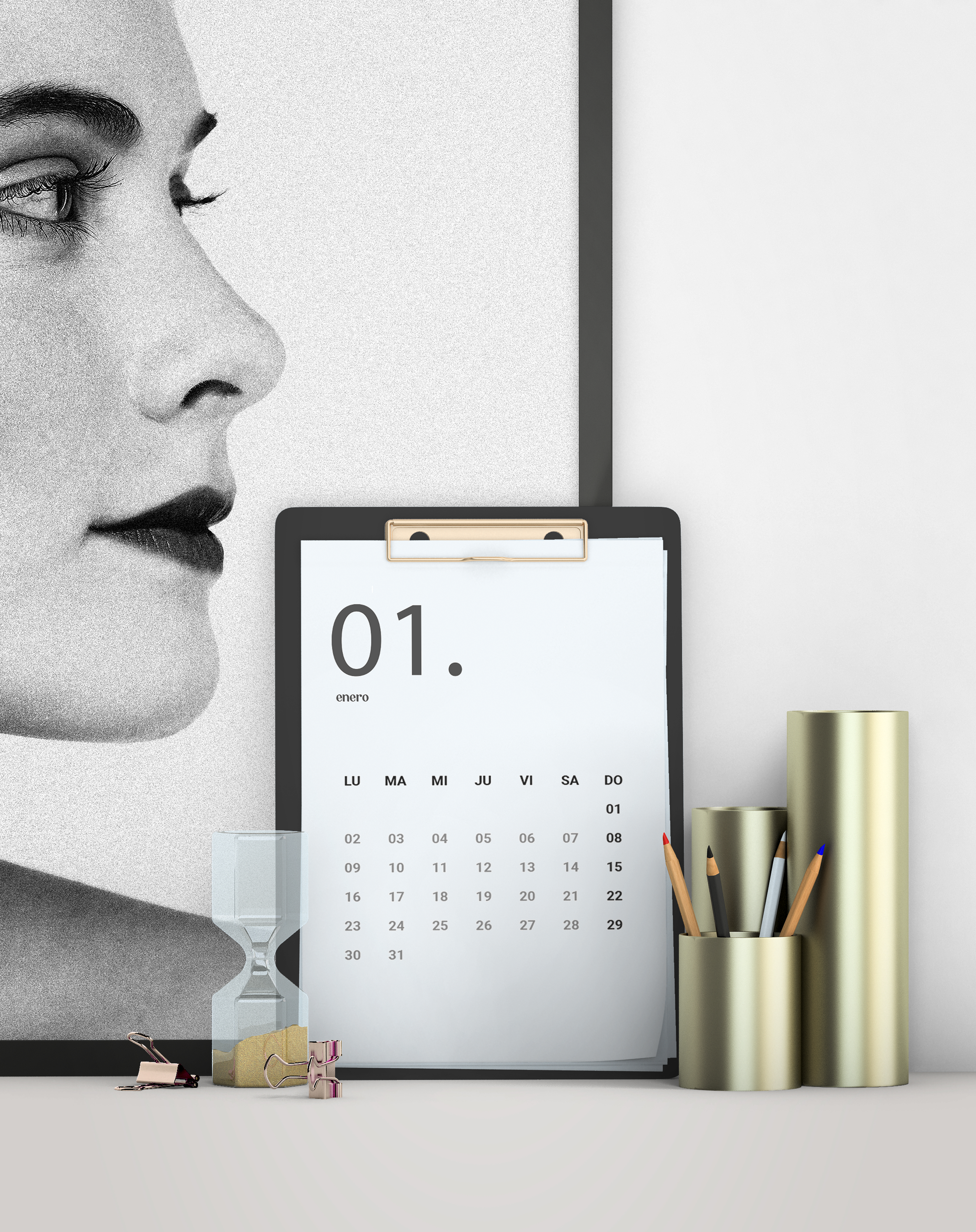 Gesicht im Profil mit Kalender